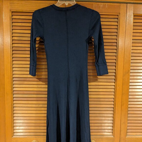 Ralph Lauren Waffle Knit Dress Cotton Midi Fit & Flare Blue Small 3/4 Sleeve - Picture 7 of 8